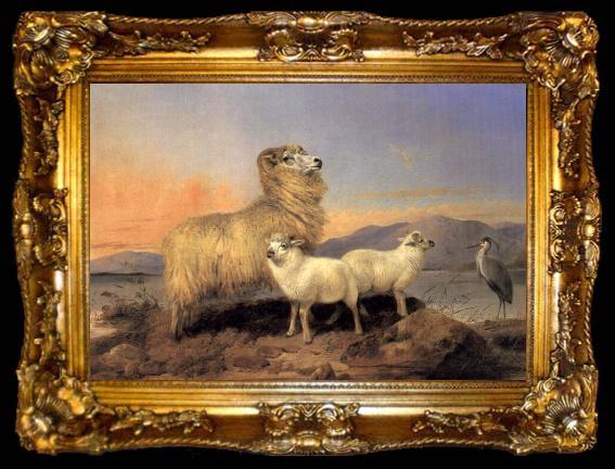 framed  Richard ansdell,R.A. A Ewe with Lambs and A Heron Beside A Loch, ta009-2